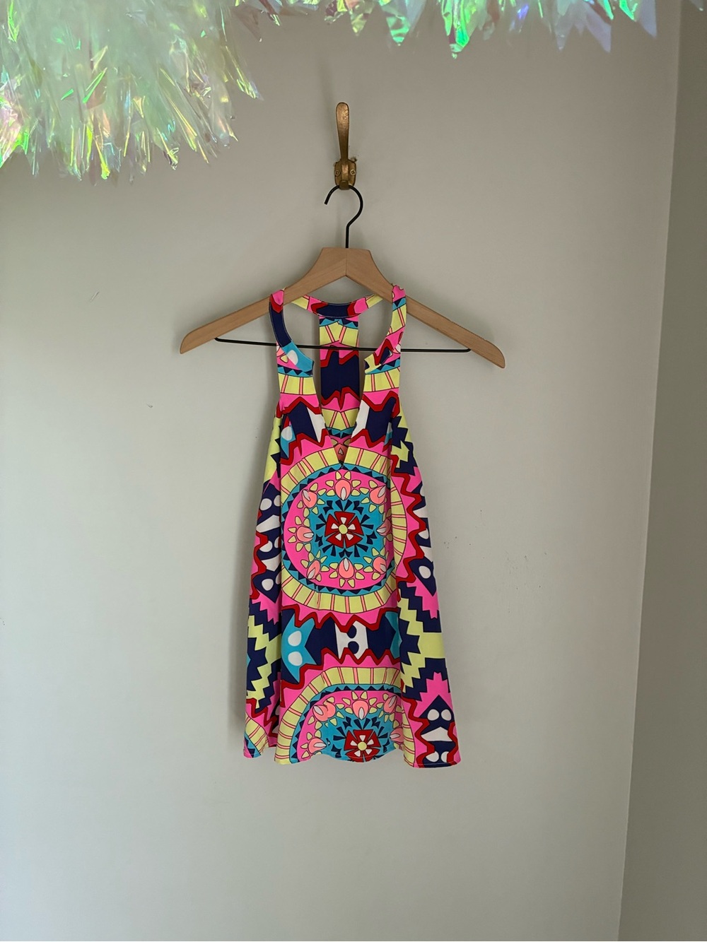 Annie‎ Griffin Geometric Neon Silk Racerback Tank Top Size Small